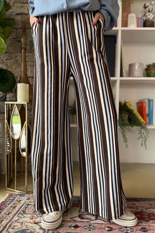 Marlowe Stripe Wide Leg Lounge Trouser Chocolate 